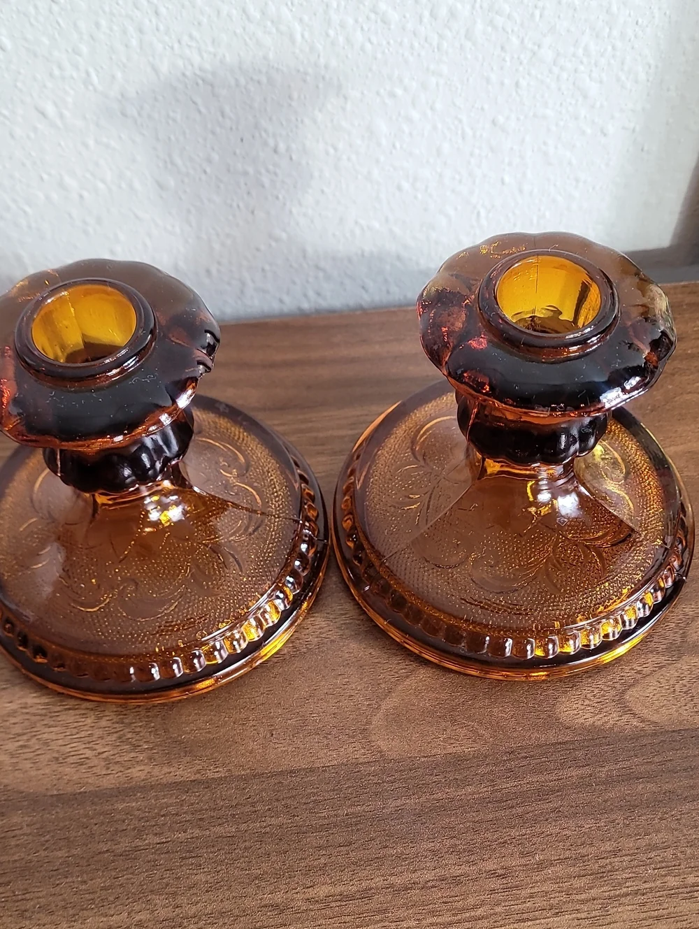 Vintage Tiara Indiana Glass Amber Taper Candle Holders Set of 2 Fall Moody